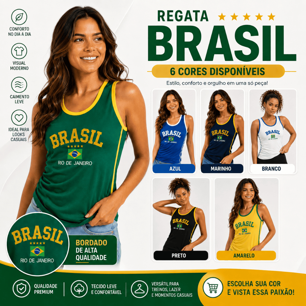 Camisa Regata Do Brasil Feminina Borbada Longa