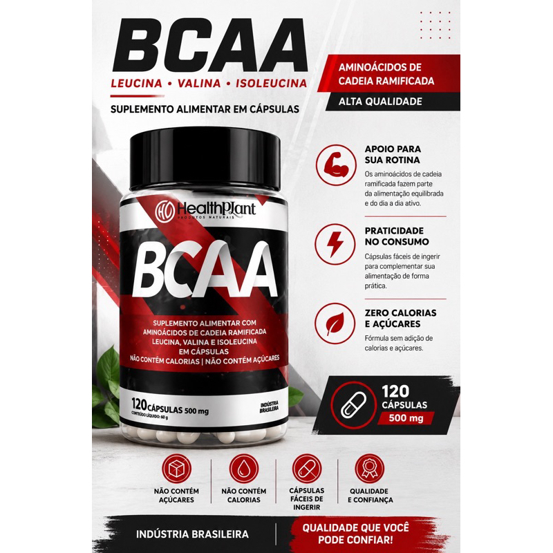 BCAA HealthPlant – Leucina, Valina e Isoleucina | 120 Cápsulas