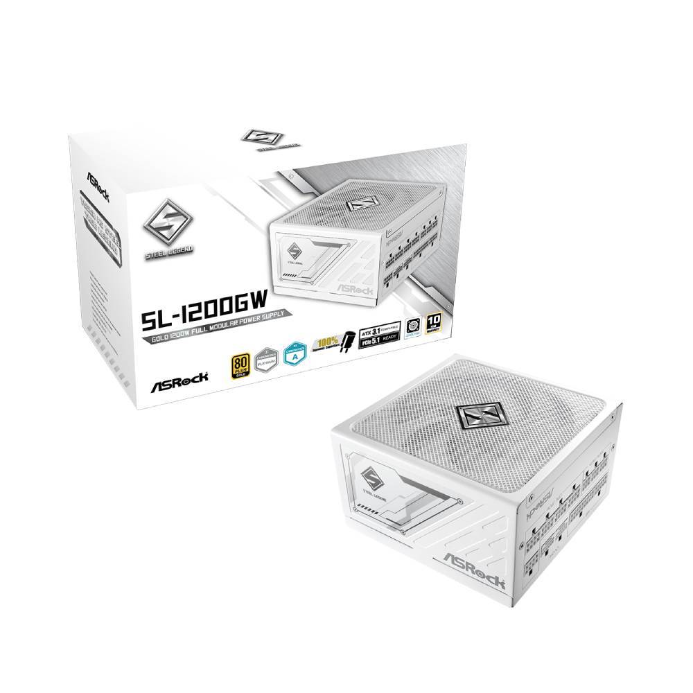Fonte de Alimentação ASRock Steel Legend White 1200W 80 Plus Gold Full Modular C/ Cabo - SL-1200GW