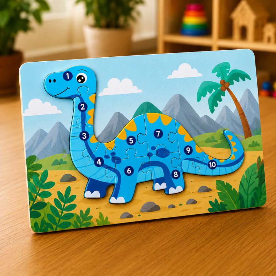 Kit Quebra-Cabeça Infantil em Madeira 3D Dinossauros Animais, Formas e Personagens Sortidos Brinquedo Educativo Colorido