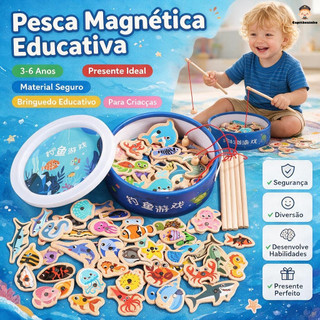82 Pçs Jogo De Pesca Magnética De Madeira Conjunto De Brinquedos
