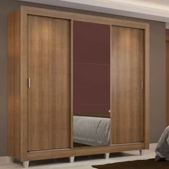Guarda Roupa Casal Madesa Lyon 3 Portas de Correr com Espelho 2 Gavetas com Pés - Rustic