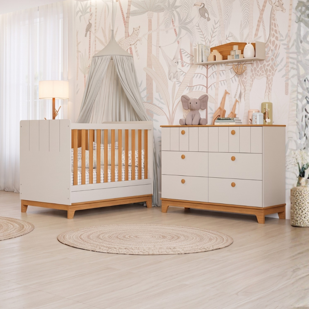 Quarto de Bebê Completo Berço Americano Cômoda 100% MDF Retrô