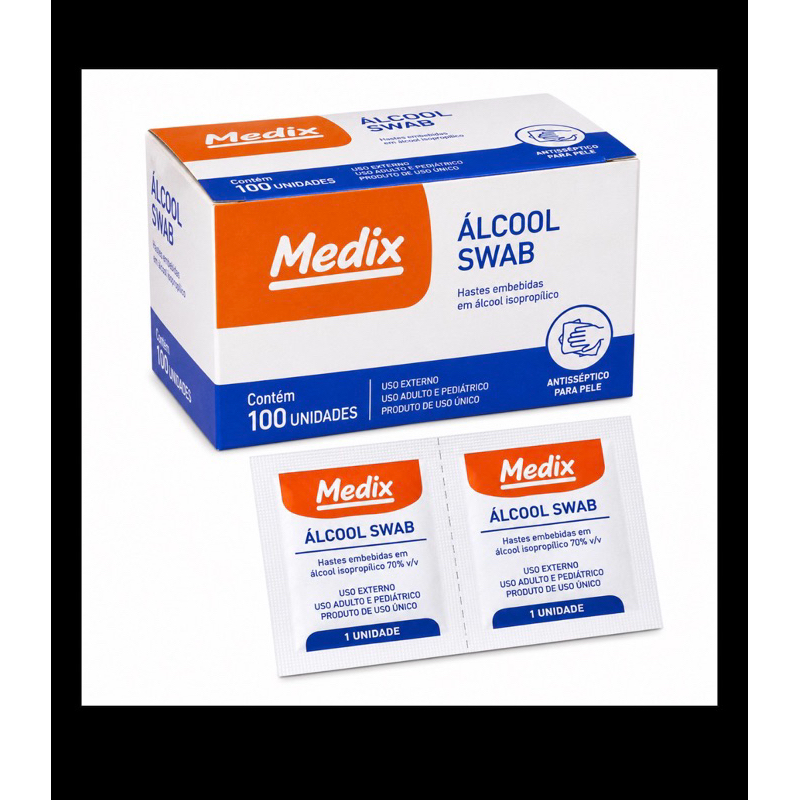 Álcool Swab Isopropílico Lenço Umedecido p/ Assepsia 100u Medix Lenço Umedecido Sachê Asseptico