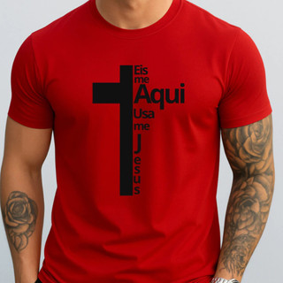 Camiseta Cristã Masculina /  Unissex "Eis-me Aqui, Usa-me Jesus" – Estampa Cruz Gospel 100% Algodão.
