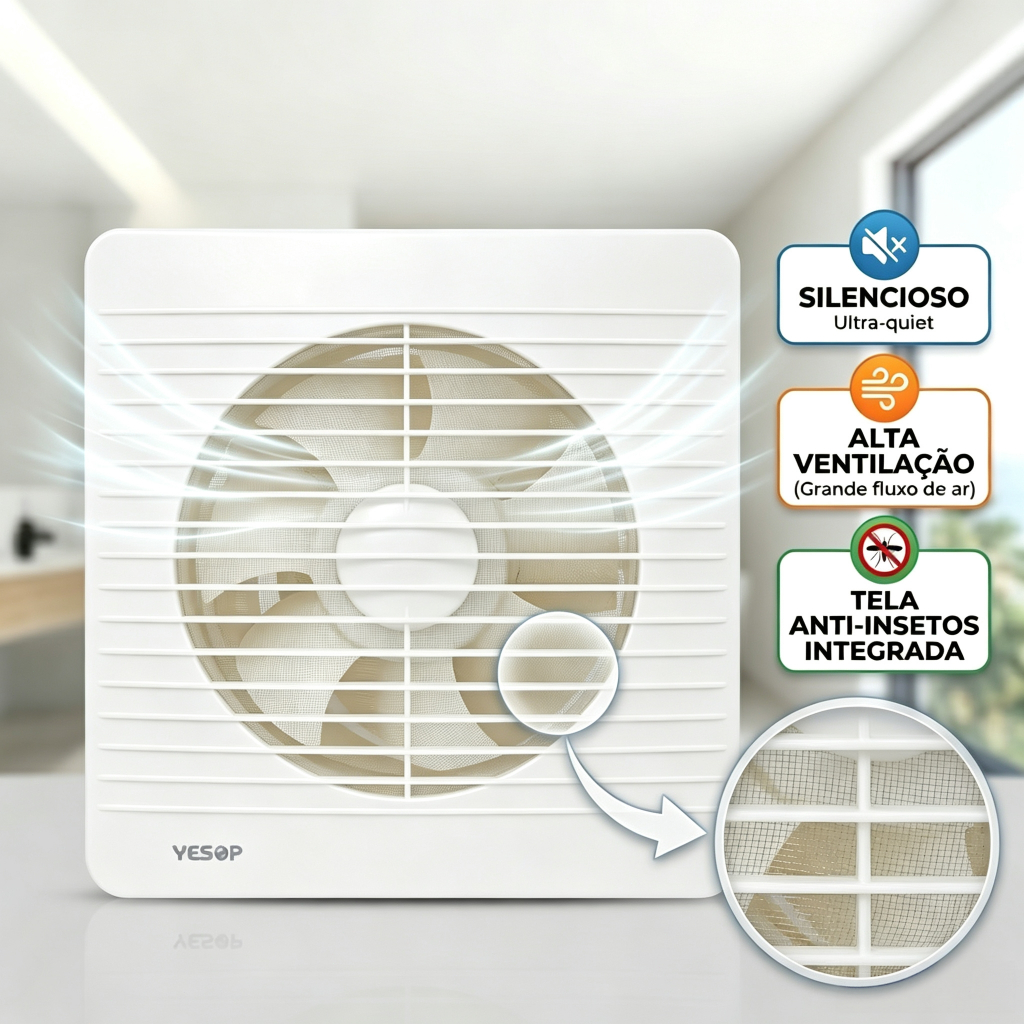 Exaustor Banheiro Bivolt 15/20/25cm Silencioso Anti Odor Ventilador Cozinha Quar