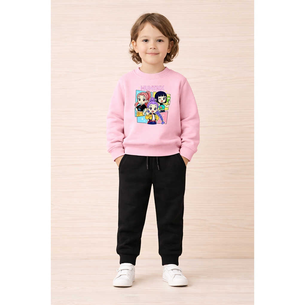 Conjunto de frio Infantil blusa moletom careca e calça Guerreiras Kpop Desenho kit infantil blusa moletom infantil