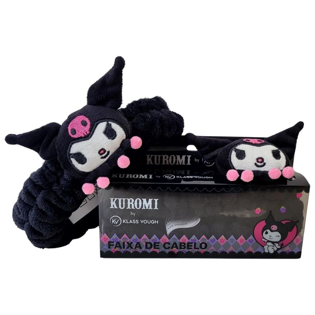 Faixa de Cabelos Kuromi Preta para Skincare e Maquiagem Klass Vough