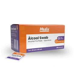 Caixa C/ 100 Lençol Umedecido Swab De Álcool P Higienização 6x3cm Medix
