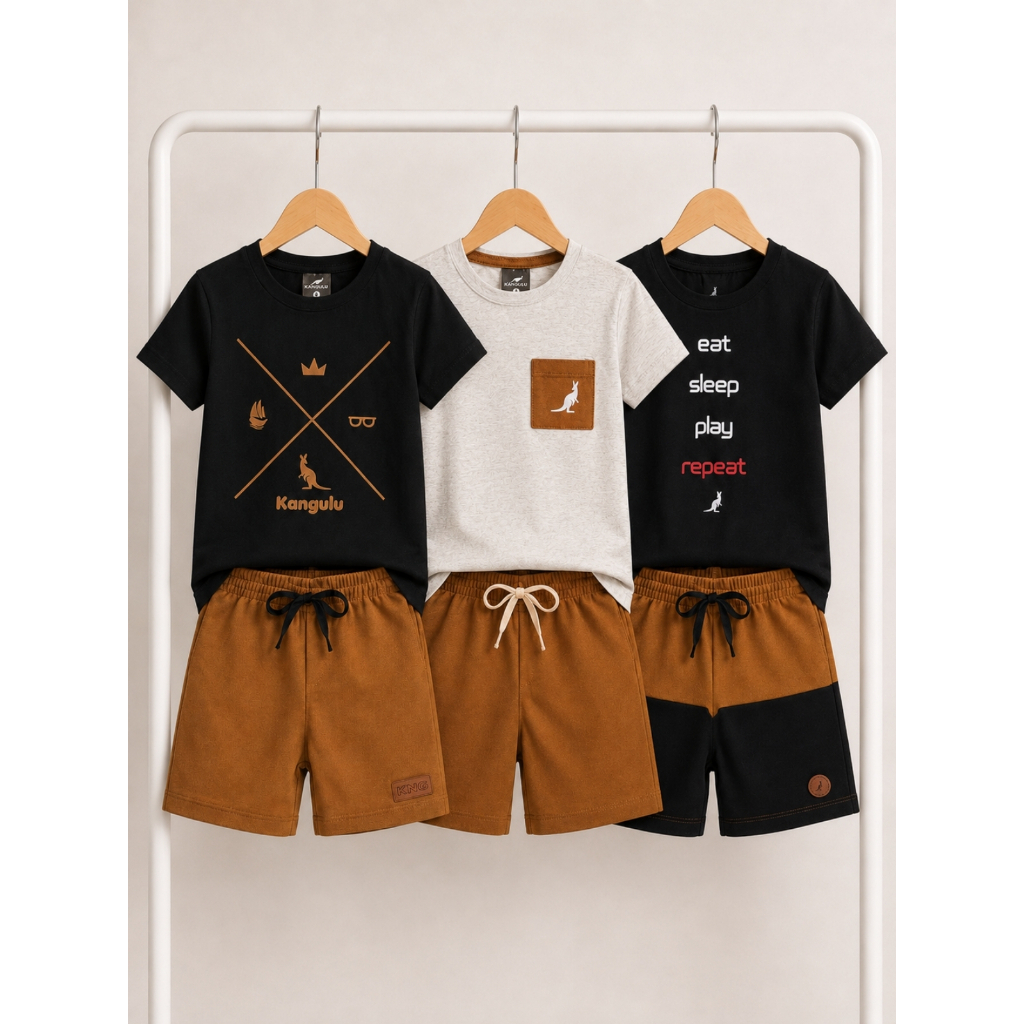 Kit 6 Peças Conjunto Infantil Menino Verão Confortável 3 Camisas 3 Shorts Sortido Roupa Infantil Bebê 1 ao 12