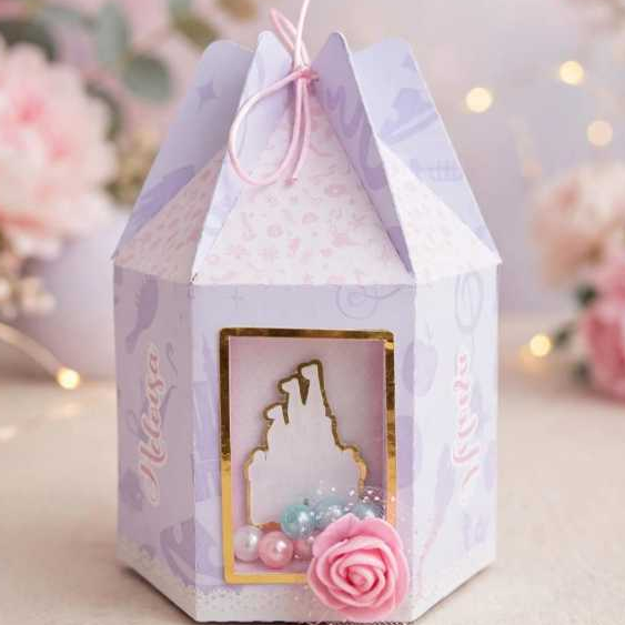 ✨ Caixa Sextavada Luxo - Princesas, Disney, Princesas da Disney - Lembrancinha de Festa - Papelaria Personalizada