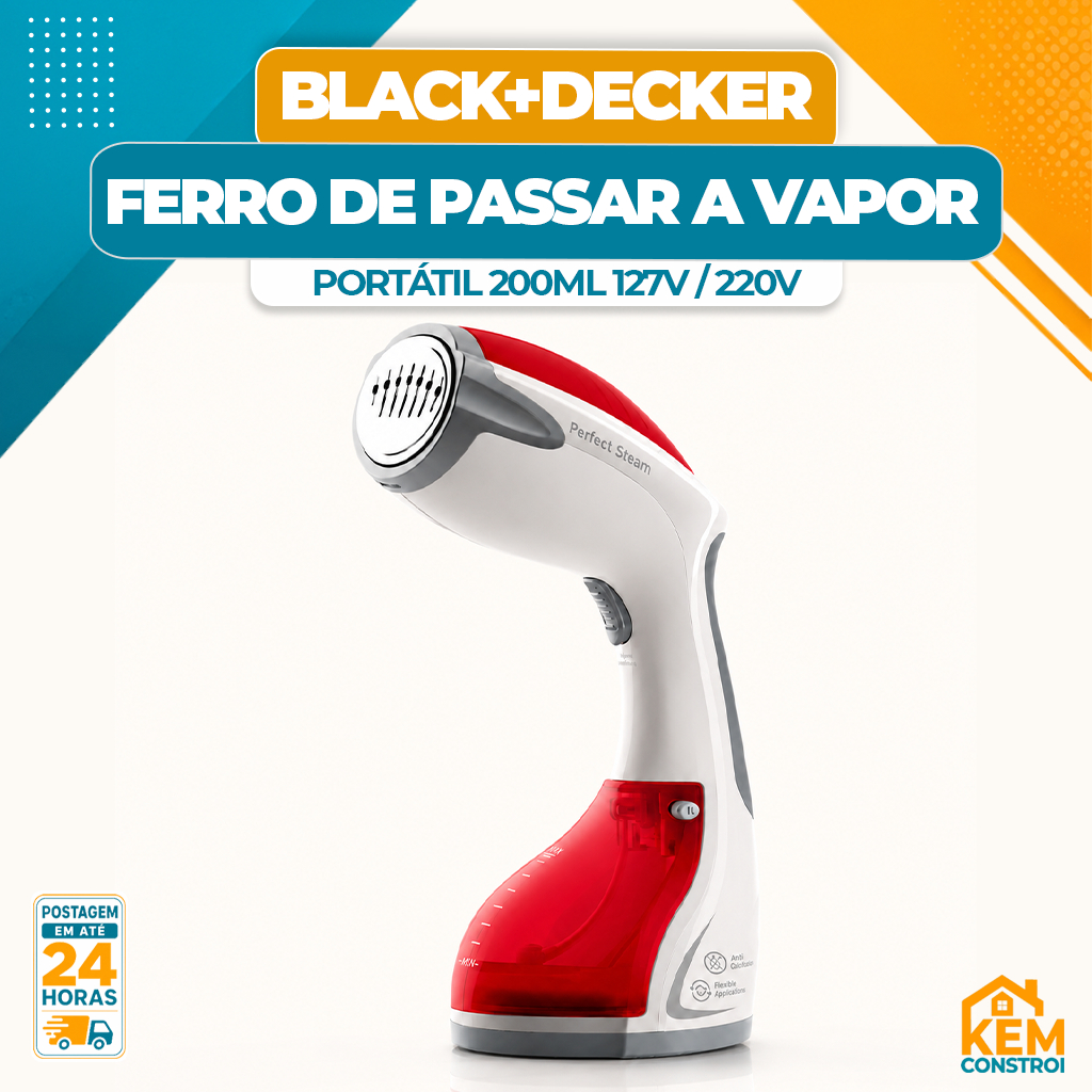 Ferro de Passar a Vapor Black+Decker Vaporizador Portátil Higienizador Vermelho 127V e 220v 1200W