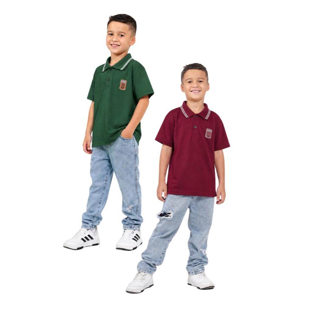Kit 2 Camisas Gola Polo Infantil Pique Manga Curta Menino Confortável