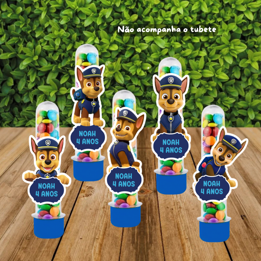 Apliques para tubetes personalizado Chase Patrulha Canina - Aniversário- TAG - Lembrancinhas
