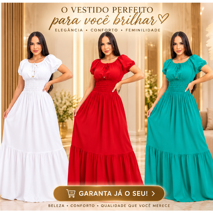 Vestido Longo feminina VISCOLINHO Ciganinha Casual Manga curta Tendência Moda Evangélica