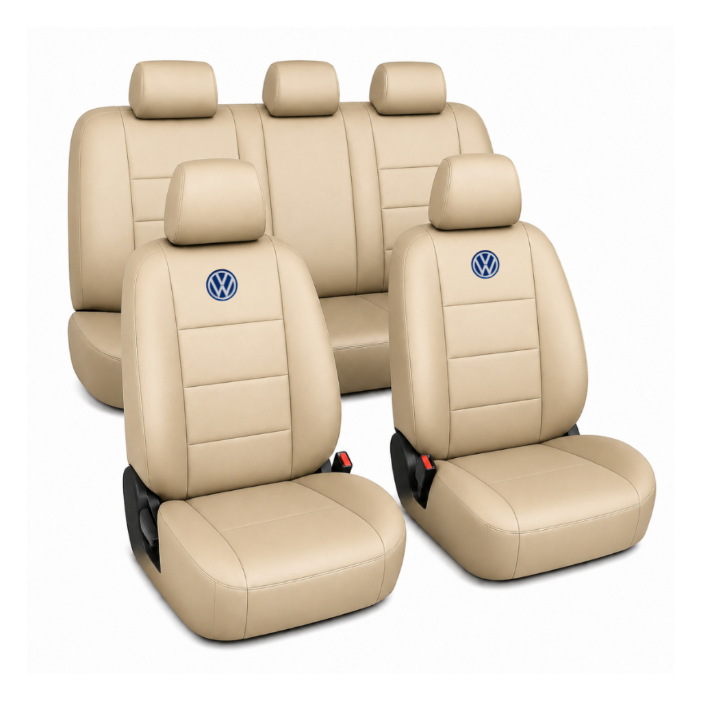 Capas Para Bancos Carro 100% Couro Bege Volkswagen Gol Polo Nivus Virtus Golf