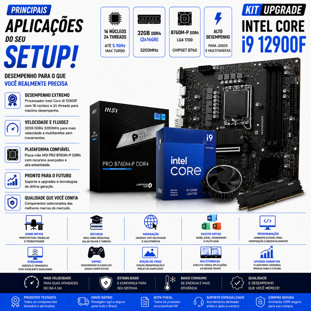 Kit Upgrade I9 12900f + Placa Mãe B760m + 32gb Ddr4