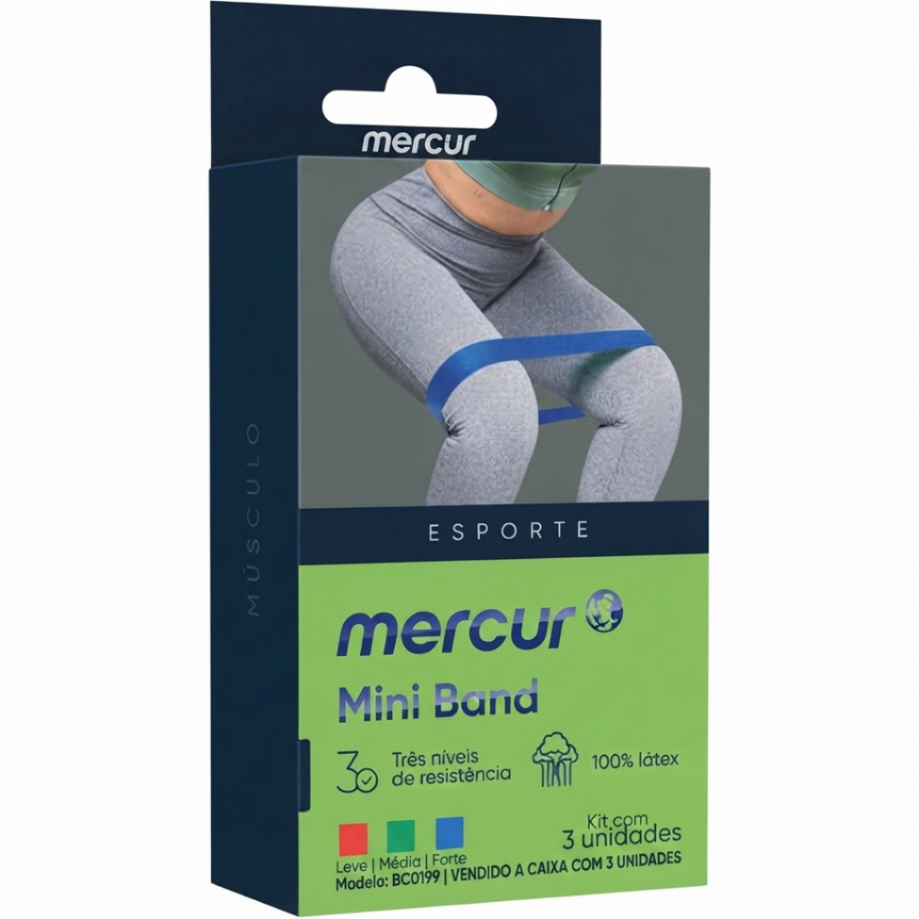 Faixa elástica Kit Mini Band Elástica | Mercur | 3 Unidades | BC0199 | Treino Funcional Glúteos, Pernas e Fisioterapia