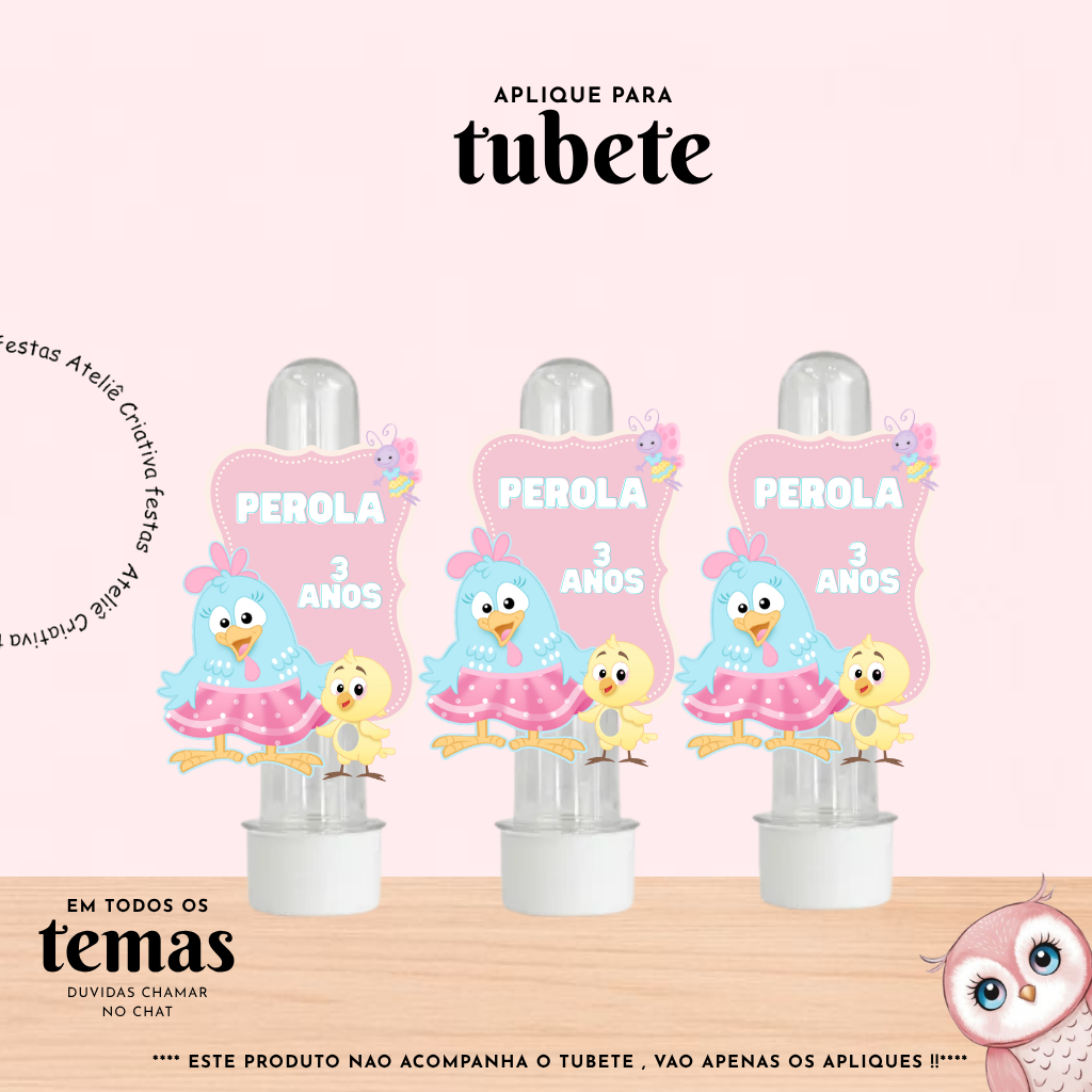 Aplique para Tubete Personalizado com nomeGalinha Pintadinha Lembrancinha Festa Infantil Aniversário Mimo TODOS OS TEMAS