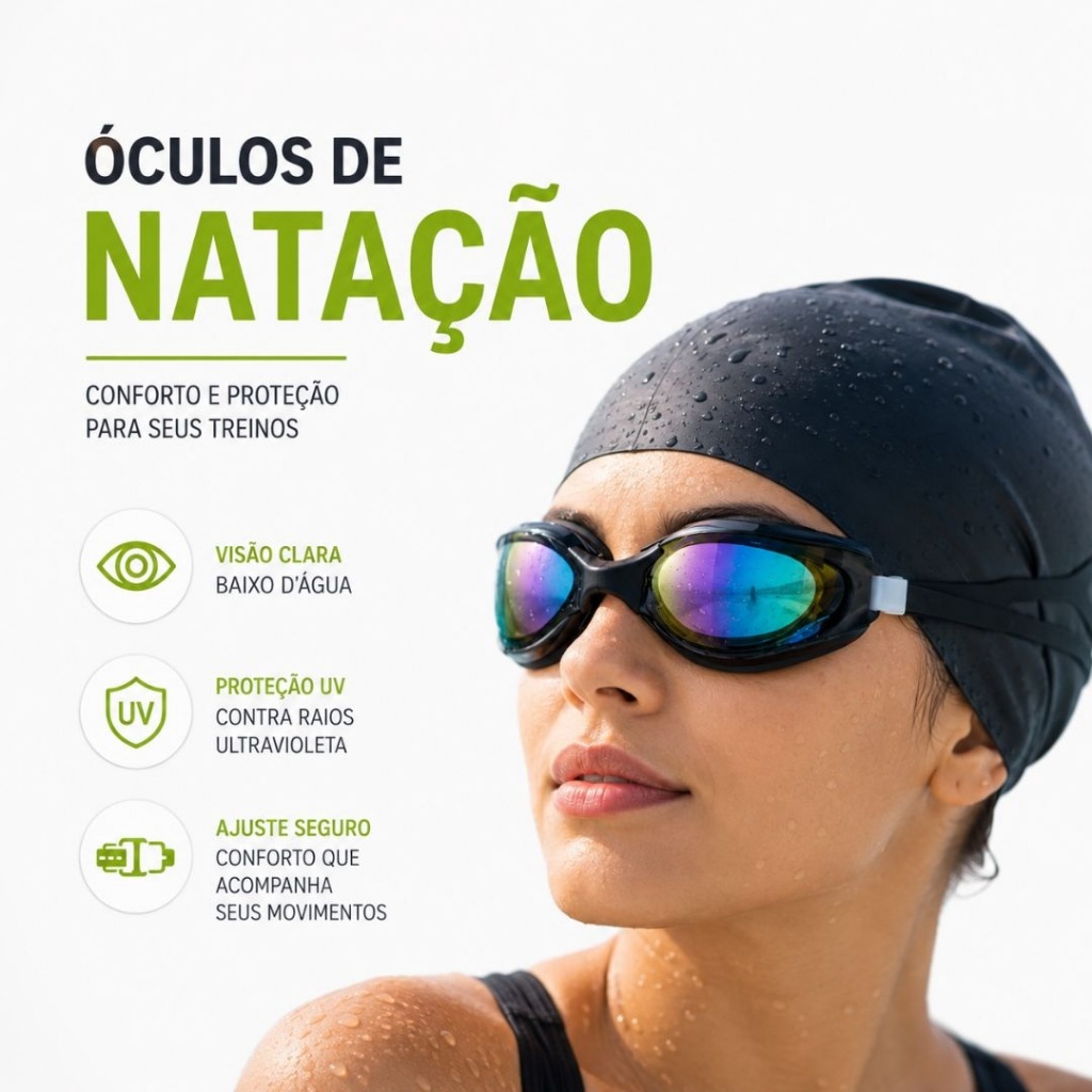 Óculos de Natação Profissional Adulto com Proteção UV Ajustável Antiembaçante Treino Piscina Competição