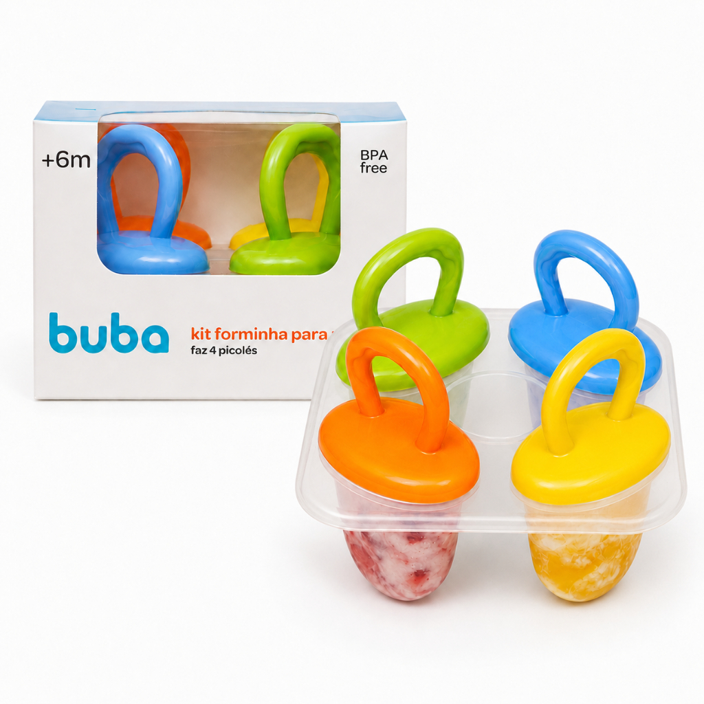 Kit Forminha para Picolé Buba 4 Picolés Infantil Bebê +6 Meses BPA Free Peitolé Leite Materno