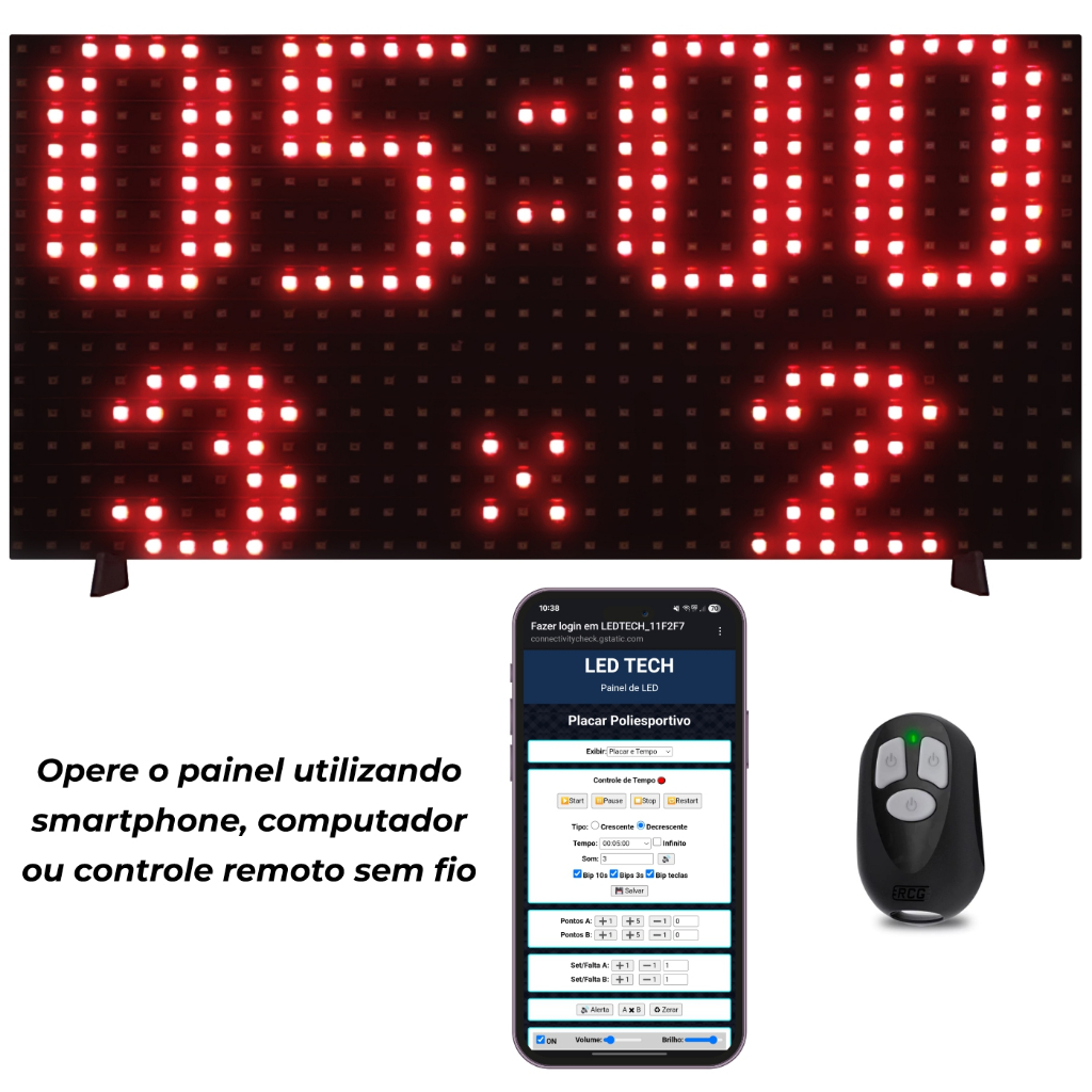 Placar Eletrônico esportivo com cronômetro para futebol, volei, futsal, peteca, com som e controle remoto