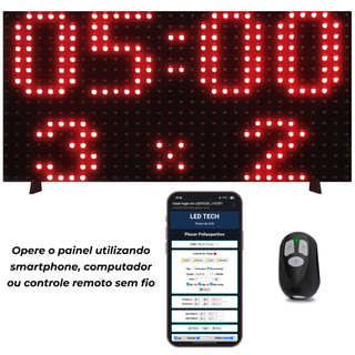 Placar Eletrônico esportivo com cronômetro para futebol, volei, futsal, peteca, com som e controle remoto