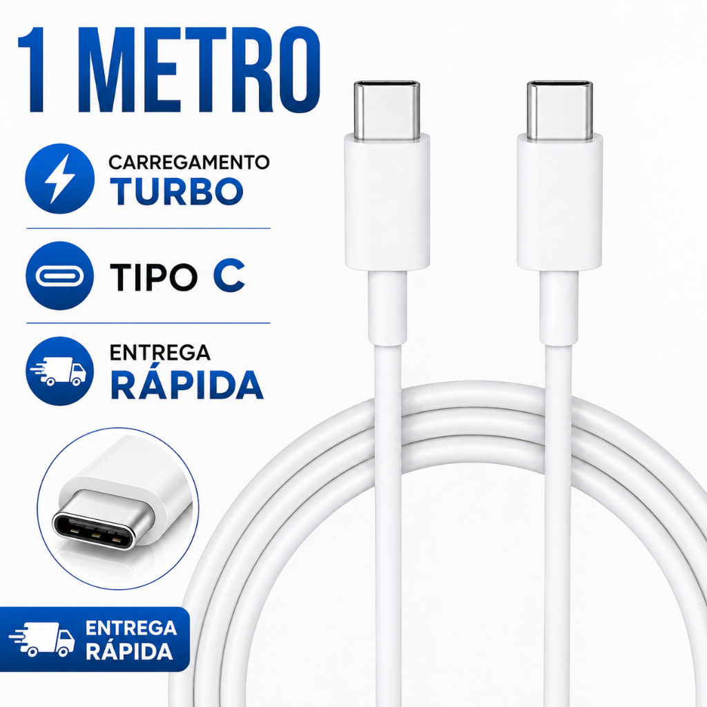 Cabo Tipo C turbo iPhone 15/16/17 & Android Carregador Qualidade