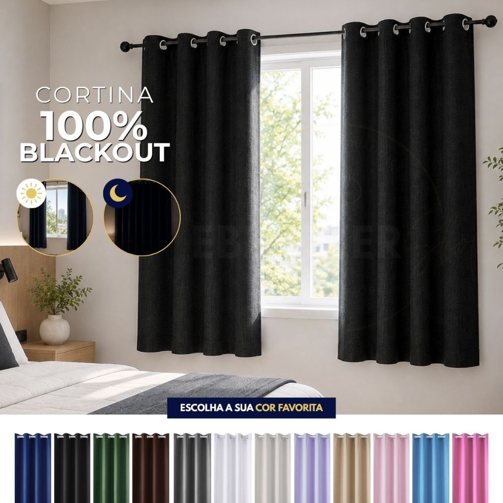 Cortina Blackout De Pvc 2,20m X 1,30m Corta Luz Blecaute Janela Quarto Sala Escritório Várias Cores