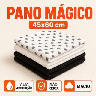 Kit 3 Panos Microfibra Limpeza 45x60, Alta Absorção, Pano Mágico, Pano de Limpeza