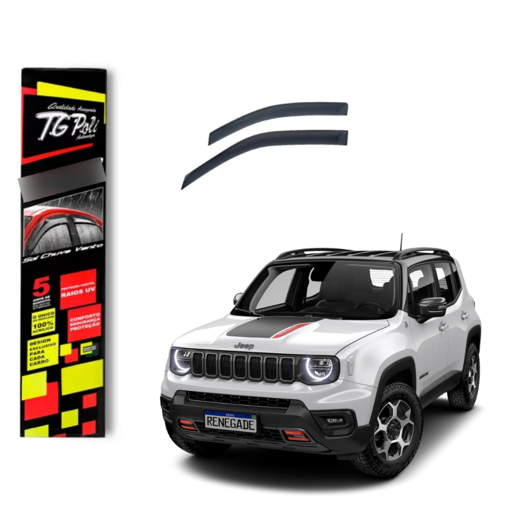 Calha de Chuva Jeep Renegade 2015 a 2026 4 portas TG Poli Defletor Portas Protetor Janelas Fumê