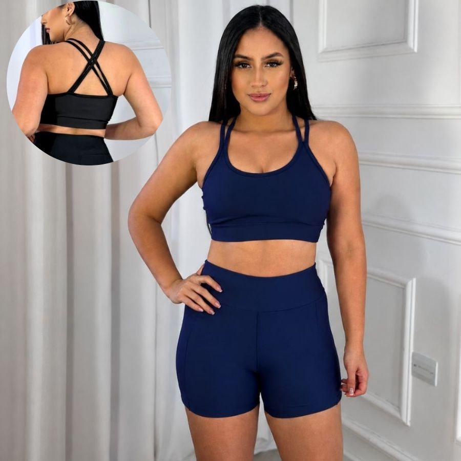 Conjunto Fitness - Top e Short Feminino com Bojo Removível Tecido Suplex Zero Transparencia Liso Básico Lançamento 2026