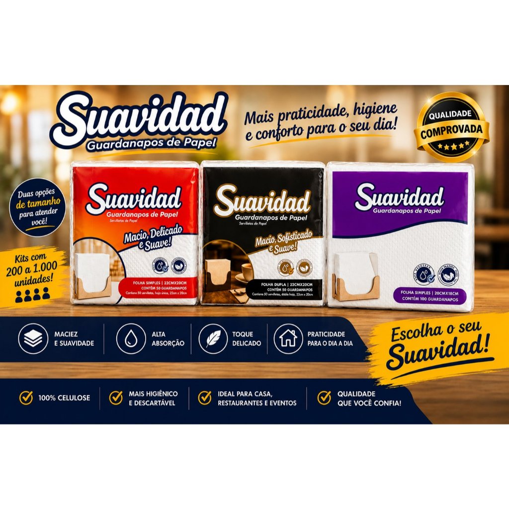 Guardanapos de Papel Suavidad – Kits de 200 a 1.000 Unidades – Folhas Simples e Dupla.