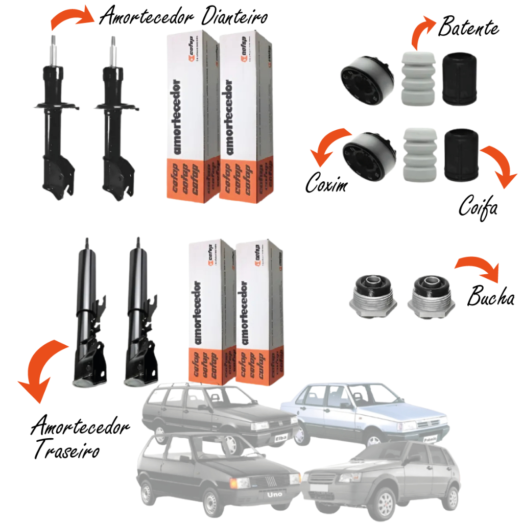 04 Amortecedores Cofap Fiat Uno 1989 a 2013 + Kit
