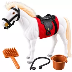 Cavalinho de Brinquedo Infantil com Sela Kit Cuidados e Acessórios para Fazendinha