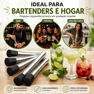 Socador Inox Para Caipirinha Drinks Macerador De Frutas Amassador Batedor