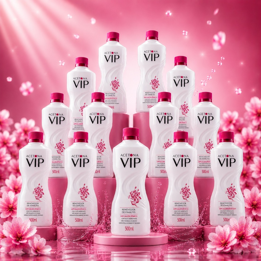 Kit Com 12 Removedor de Esmalte Vip 500ml - Hipoalergênico Acetona