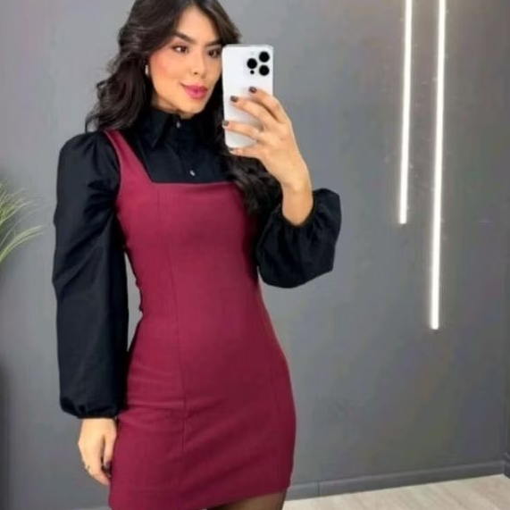 vestido alça grossa decote reto com ziper e bojo