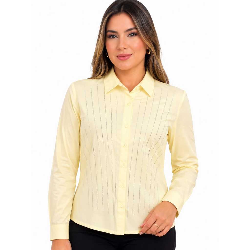 Blusa Social Verde Feminina Manga Longa com Modelagem Moderna Elegante para Reuniao de trabalho