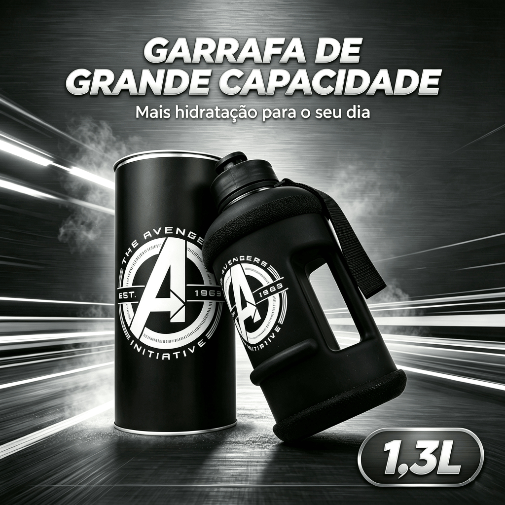 Garrafa Galão Avengers Marvel 1.3L Livre de BPA Academia Trabalho Esporte