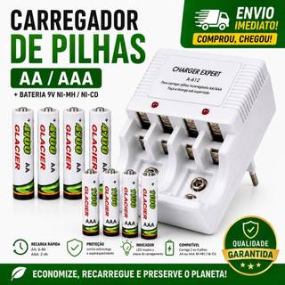 Carregador de Pilhas  Recarregáveis AA AAA Bateria 9V Bivolt