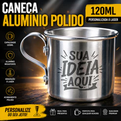 Kit 10/20/30 Canecas Alumínio 120ml Personalizada á Laser Reforçada Resistente para Bebidas Frias, Lembrancinhas