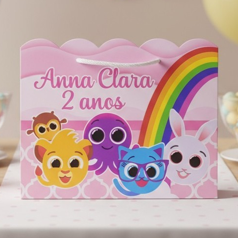 Sacolinha (G) Personalizada Lembrancinha Bolo Fofo Rosa.