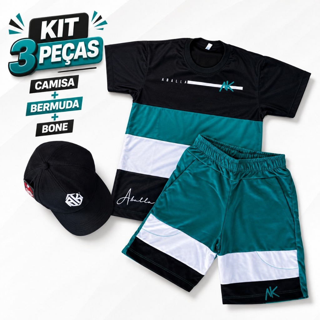 Conjunto Masculino kit Roupa Infantil Juvenil 3 Peças Camisa Bermuda + Boné