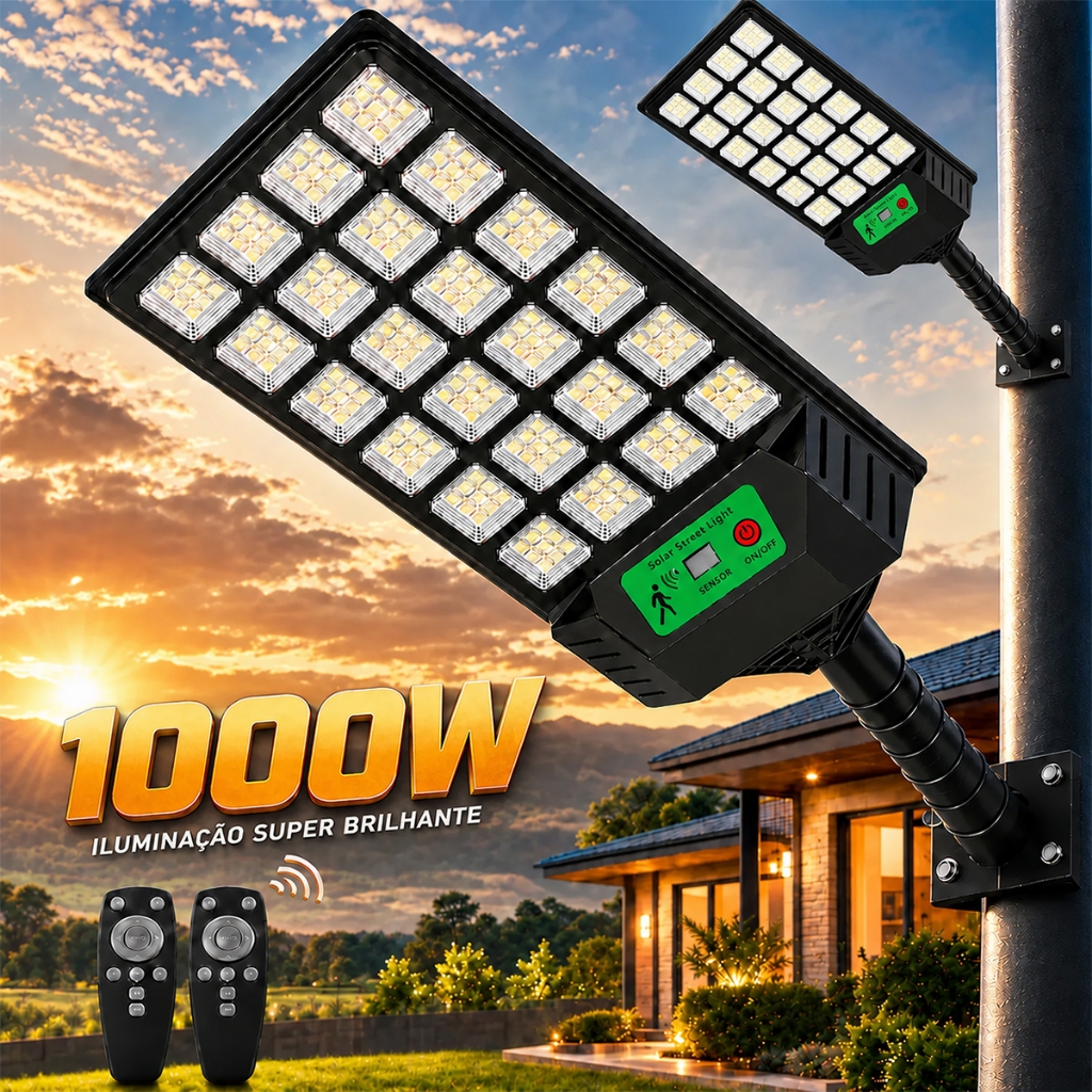 Kit 2 Luz Solar Iluminação Externa Luminária Solar 900W/800W/700W/600W
