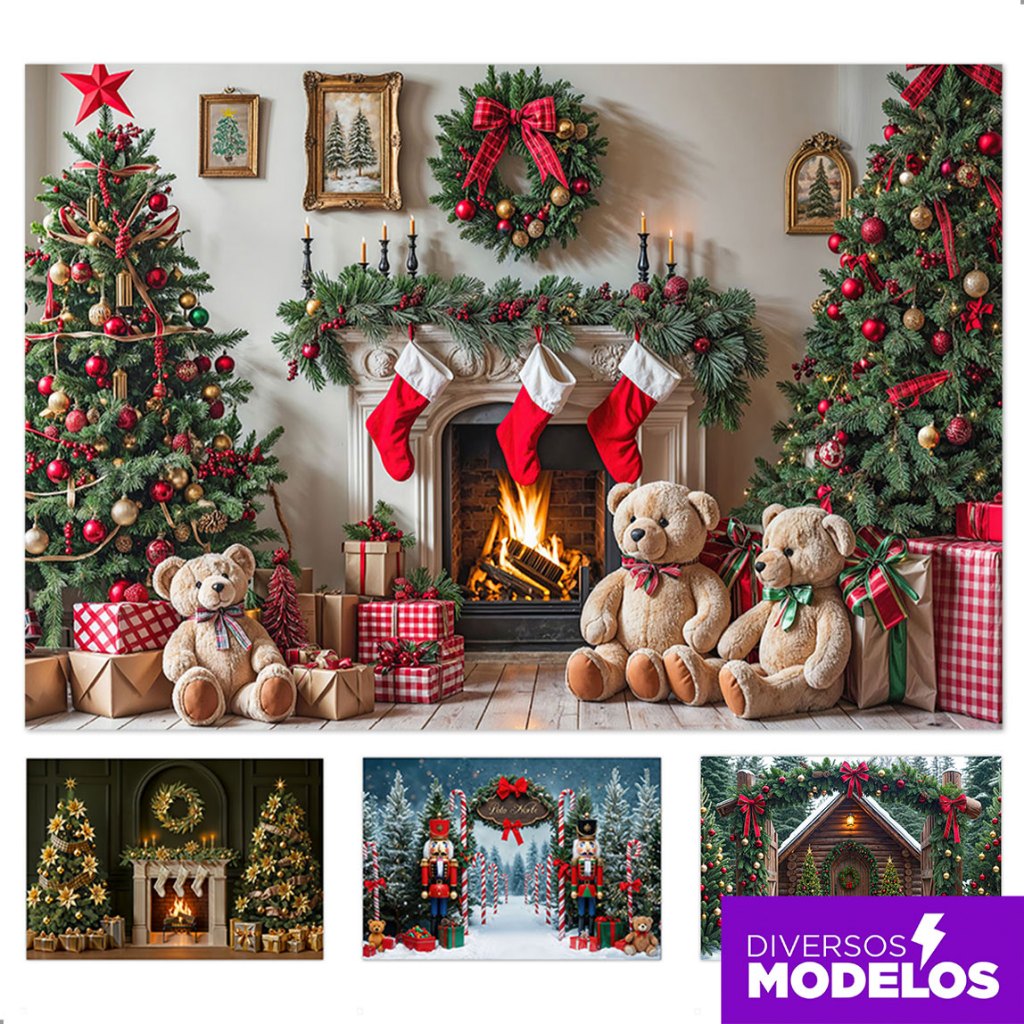 Painel Fundo Fotográfico Natal Decoração Sublimado Em Tecido Cenário Horizontal