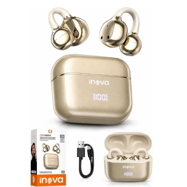 Fone de Ouvido Sem Fio Bluetooth Inova OWS Ear Clip FON-13025K Open Ear TWS Microfone HD Esportivo