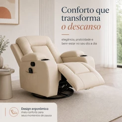 Poltrona do Papai Massagem Poltrona Reclinável Poltrona Massageadora Poltrona Giratória Bege Austin PU G94