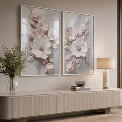 Quadro Decorativo Harmonia Floral em Dueto Com Moldura 50x75 Ou 60x90