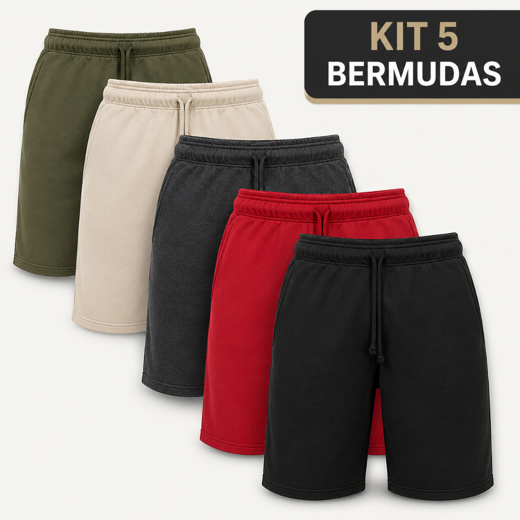 Kit 5 Bermudas Masculinas de Moletom com Bolsos Academia, Treino, Casual e Dia a Dia P ao GG